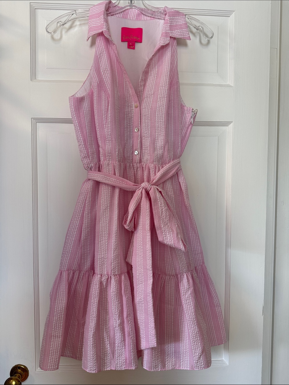 Lilly Pulitzer Pink Striped Sleeveless Tie-Waist Dress